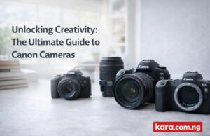A Professional Guide to Canon Cameras for Nigerian Creators Canon camera displayed in a modern photography workspace showing professional photography setup for creators and photographers in Nigeria.