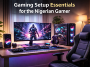 Gaming Setup Essentials for the Nigerian Gamer Modern gaming setup in a Nigerian home featuring gaming PC, monitor, keyboard, mouse, headset, and gaming chair