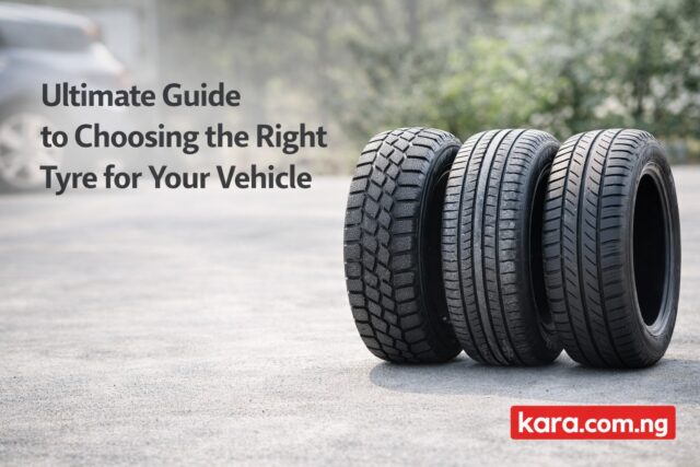 Car tyres displayed in a clean automotive workshop environment representing tyre selection and buying guide for Nigerian drivers.