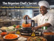 The Nigerian Chef’s Secret: Cooking great meals with Food Processor Nigerian chef using a food processor to prepare fresh ingredients in a professional kitchen
