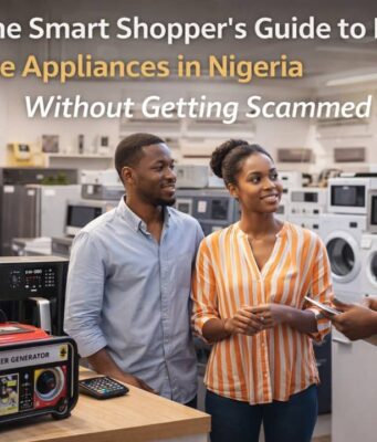 The Smart Shopper’s Guide to Buying Home Appliances in Nigeria Without Getting Scammed Nigerian couple shopping for home appliances in a modern appliance store with guidance from a sales representative