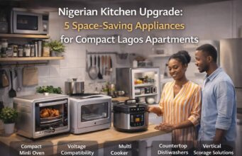 Nigerian Kitchen Upgrade: 5 Space-Saving Appliances for Compact Lagos Apartments Compact Lagos apartment kitchen featuring space-saving appliances including mini oven, multi-cooker, and countertop dishwasher