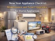 New Year Appliance Checklist: Maintenance and Smart Upgrades for Home Appliances Home appliances including refrigerator, washing machine, air conditioner, TV, and generator arranged with maintenance checklist in a Nigerian home