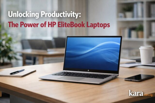 HP EliteBook laptop on a modern office desk showing a professional workspace designed for productivity and multitasking.
