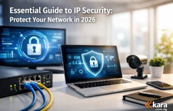 Essential Guide to IP Security: Protect Your Network in 2026 Essential guide to IP security showing a modern office workspace with a laptop displaying network protection, router with ethernet cables, and security monitoring tools