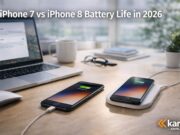 iPhone 7 vs iPhone 8: Which Has better iPhone battery life in 2026?” iPhone 7 and iPhone 8 on a desk showing battery charging comparison in a modern workspace for a 2026 battery life comparison guide