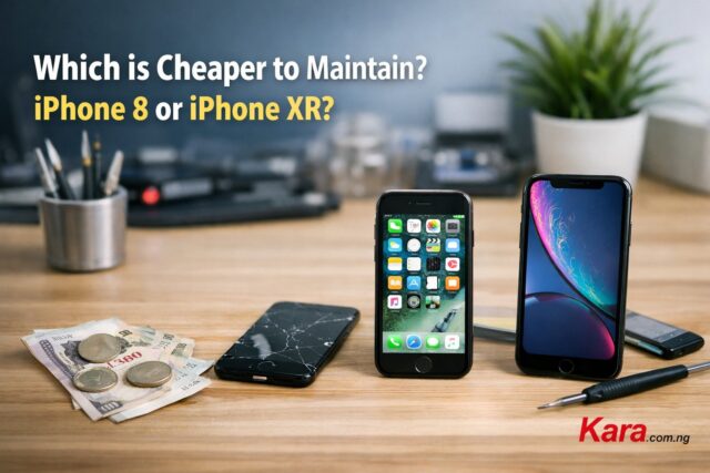 Which Is Cheaper to Maintain: iPhone 8 or iPhone XR in Nigeria iPhone 8 and iPhone XR placed on a desk with repair tools and cash comparing which is cheaper to maintain