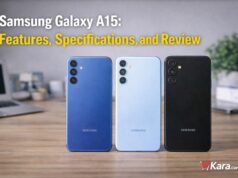Samsung Galaxy A15: Features, Specifications, and Review Samsung Galaxy A15 smartphones displayed on a desk in different colours showing the design and camera layout for a features and review guide.