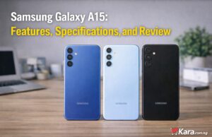 Samsung Galaxy A15: Features, Specifications, and Review Samsung Galaxy A15 smartphones displayed on a desk in different colours showing the design and camera layout for a features and review guide.