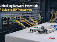 Unlocking Network Potential: A Guide to SFP Transceivers SFP transceivers placed beside a network switch in a data center environment illustrating how SFP modules improve network connectivity and performance