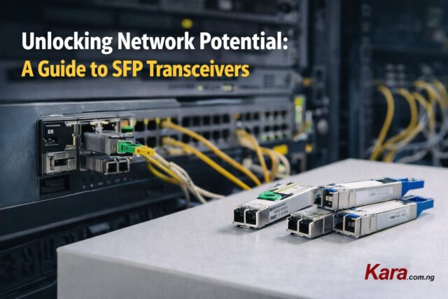 SFP transceivers placed beside a network switch in a data center environment illustrating how SFP modules improve network connectivity and performance