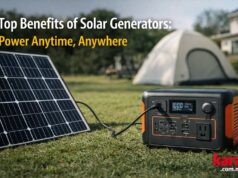 Top Benefits of Solar Generators Portable solar generator connected to solar panels outdoors showing clean energy power solution for homes and outdoor use